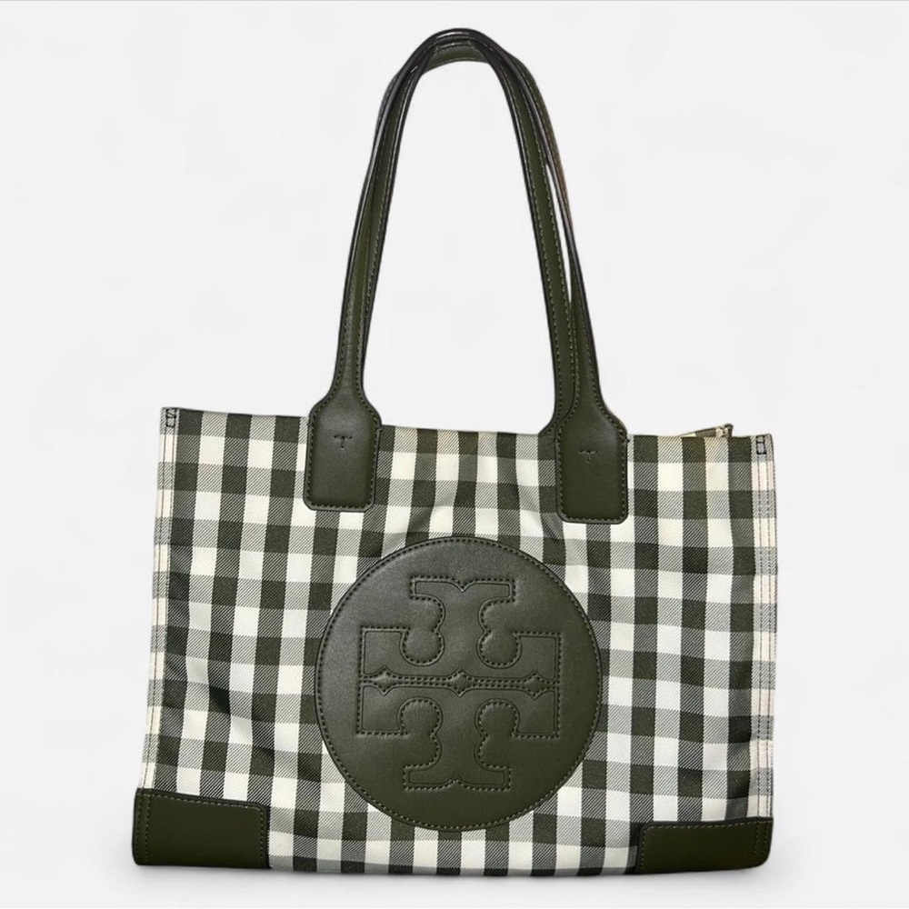 Tory Burch Olive Gingham Medium Ella Tote